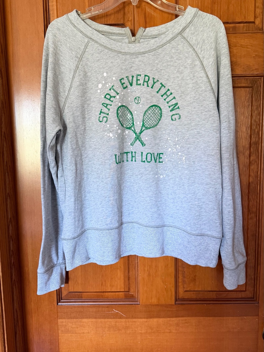 aerie Light Gray Crewneck with Green Tennis Graphic and Slogan